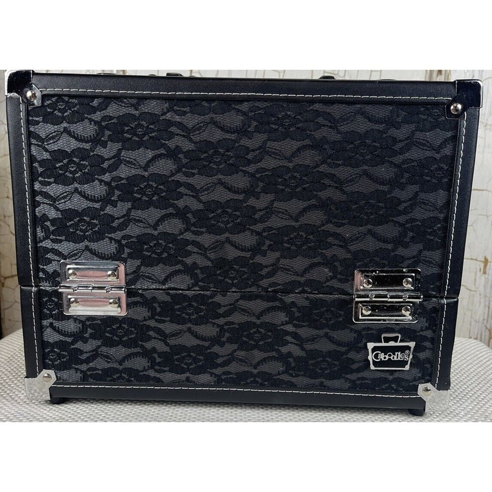 Caboodle Black Lace Make Up Jewelry Case Travel Storage Expandable Trays